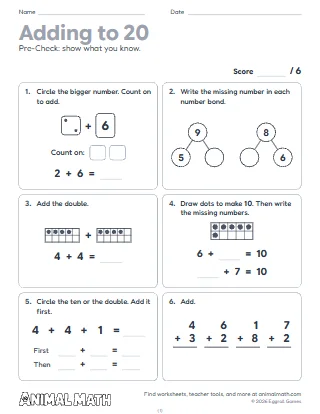 1st Grade Addition Strategies Test