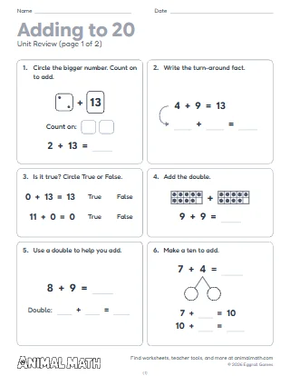 1st Grade Addition Strategies Unit Review