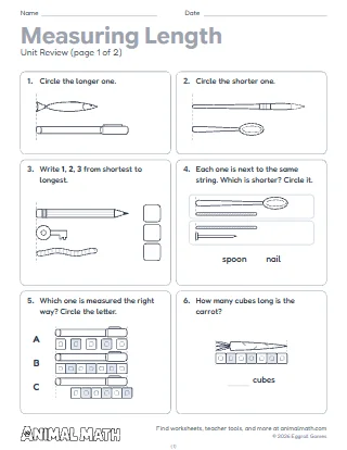 1st Grade Measuring Length Unit Review
