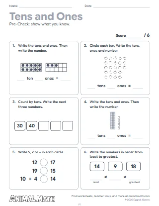 1st Grade Place Value Pre-Check