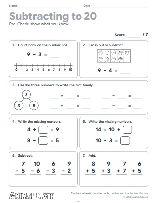 1st Grade Subtraction and Equal Sign Test