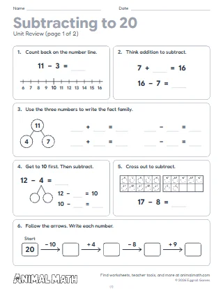 1st Grade Subtraction and Equal Sign Unit Review