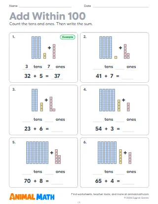 2-Digit Plus 1-Digit Addition