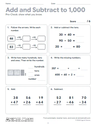 2nd Grade Add and Subtract Within 1,000 Pre-Check