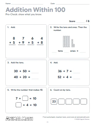 2nd Grade Addition Within 100 Test