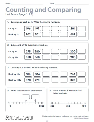 2nd Grade Counting and Comparing to 1,000 Unit Review