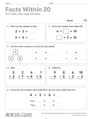 2nd Grade Facts Within 20 Pre-Check