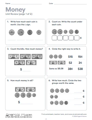 2nd Grade Money Unit Review