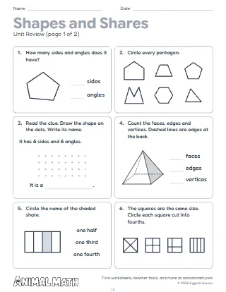 2nd Grade Shapes and Equal Shares Unit Review