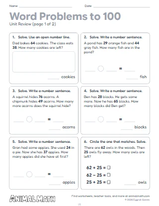 2nd Grade Word Problems Unit Review