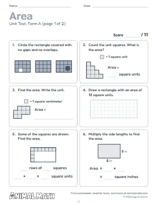 3rd Grade Area Test