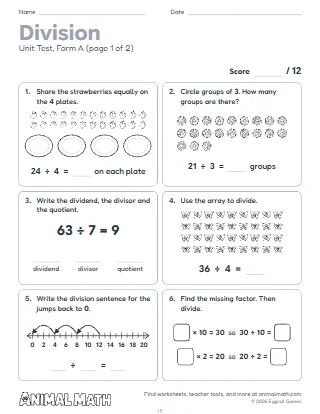 3rd Grade Division Test