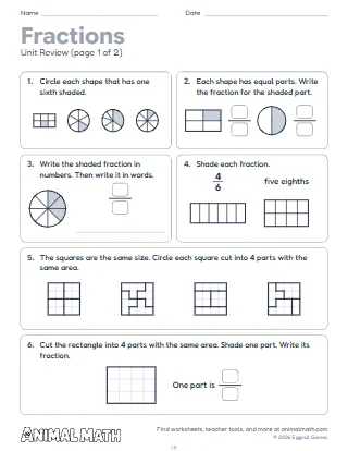 3rd Grade Fractions Unit Review