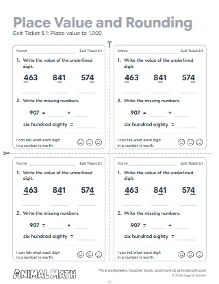 3rd Grade Place Value and Rounding Exit Tickets