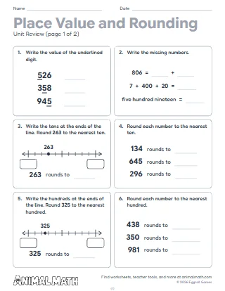 3rd Grade Place Value and Rounding Unit Review