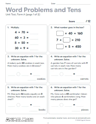 3rd Grade Word Problems Test