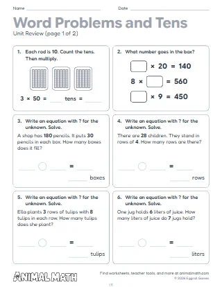 3rd Grade Word Problems Unit Review