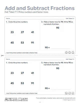 5th Grade Adding and Subtracting Fractions Exit Tickets
