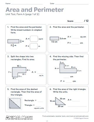 5th Grade Area and Perimeter Test