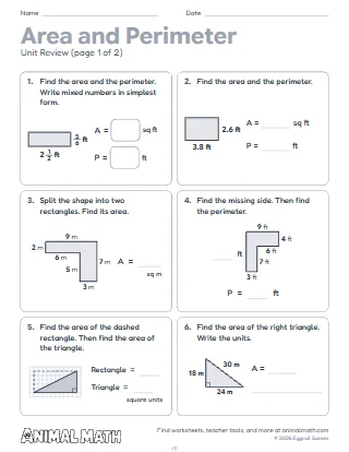 5th Grade Area and Perimeter Unit Review