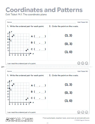 5th Grade Coordinate Plane and Patterns Exit Tickets