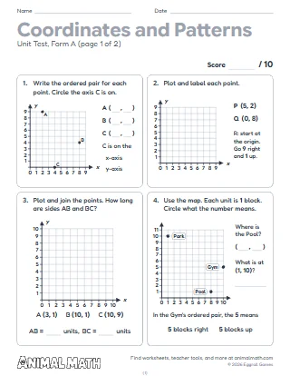 5th Grade Coordinate Plane and Patterns Test