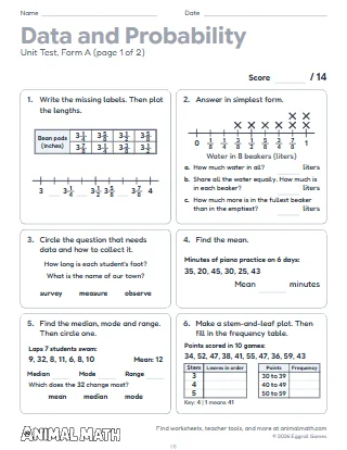 5th Grade Data and Probability Test