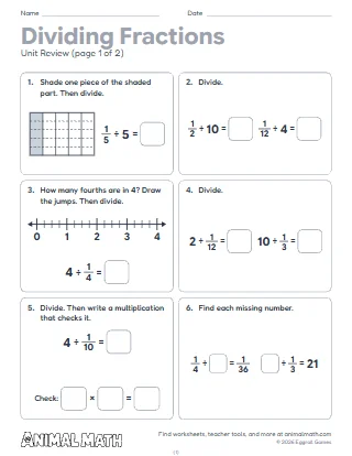 5th Grade Dividing Fractions Unit Review