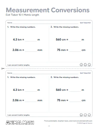 5th Grade Measurement Conversions Exit Tickets
