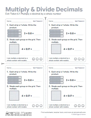 5th Grade Multiplying and Dividing Decimals Exit Tickets