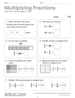 5th Grade Multiplying Fractions Test