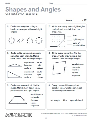 5th Grade Shapes and Angles Test