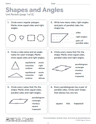 5th Grade Shapes and Angles Unit Review