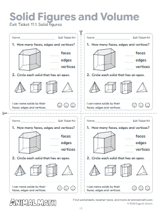 5th Grade Solid Figures and Volume Exit Tickets