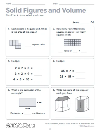 5th Grade Solid Figures and Volume Pre-Check