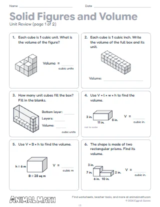 5th Grade Solid Figures and Volume Unit Review
