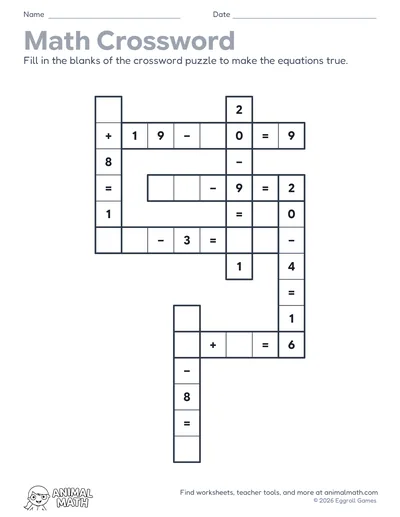Add & Subtract Crossword to 20