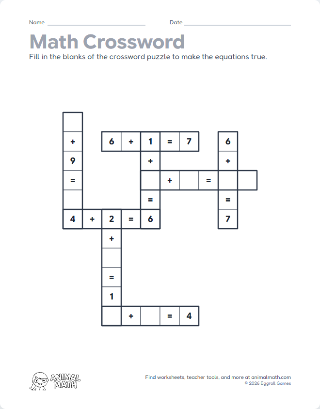 Addition Crossword to 10 preview