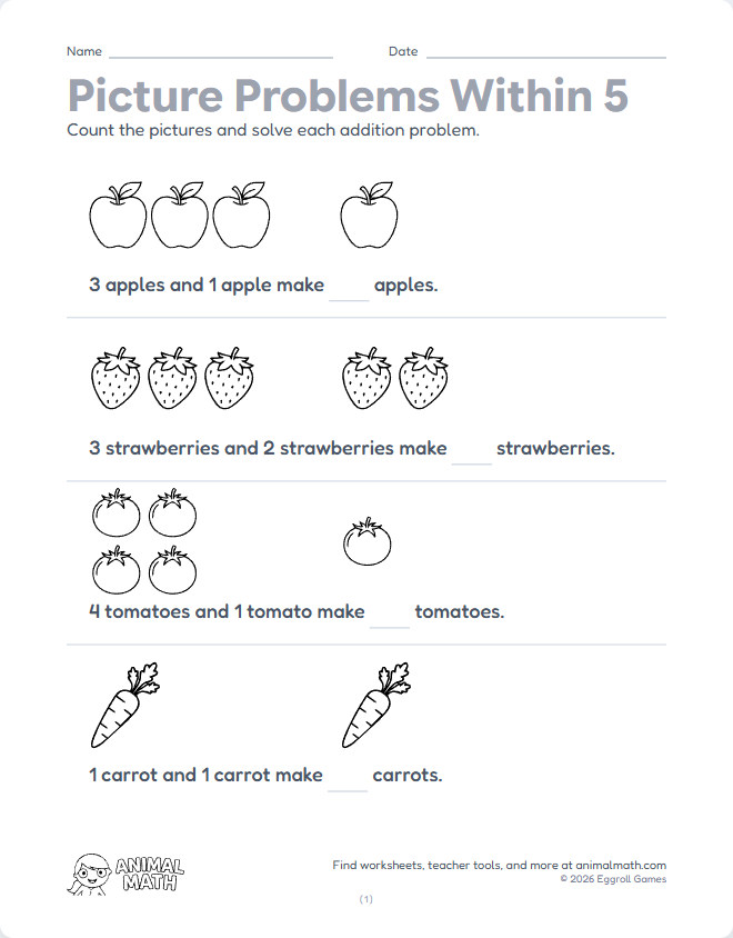 Addition Word Problems to 5 preview