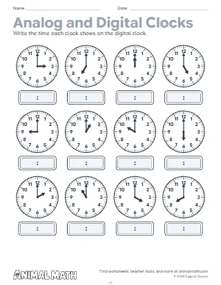 Analog and Digital Clocks: Telling Time Practice