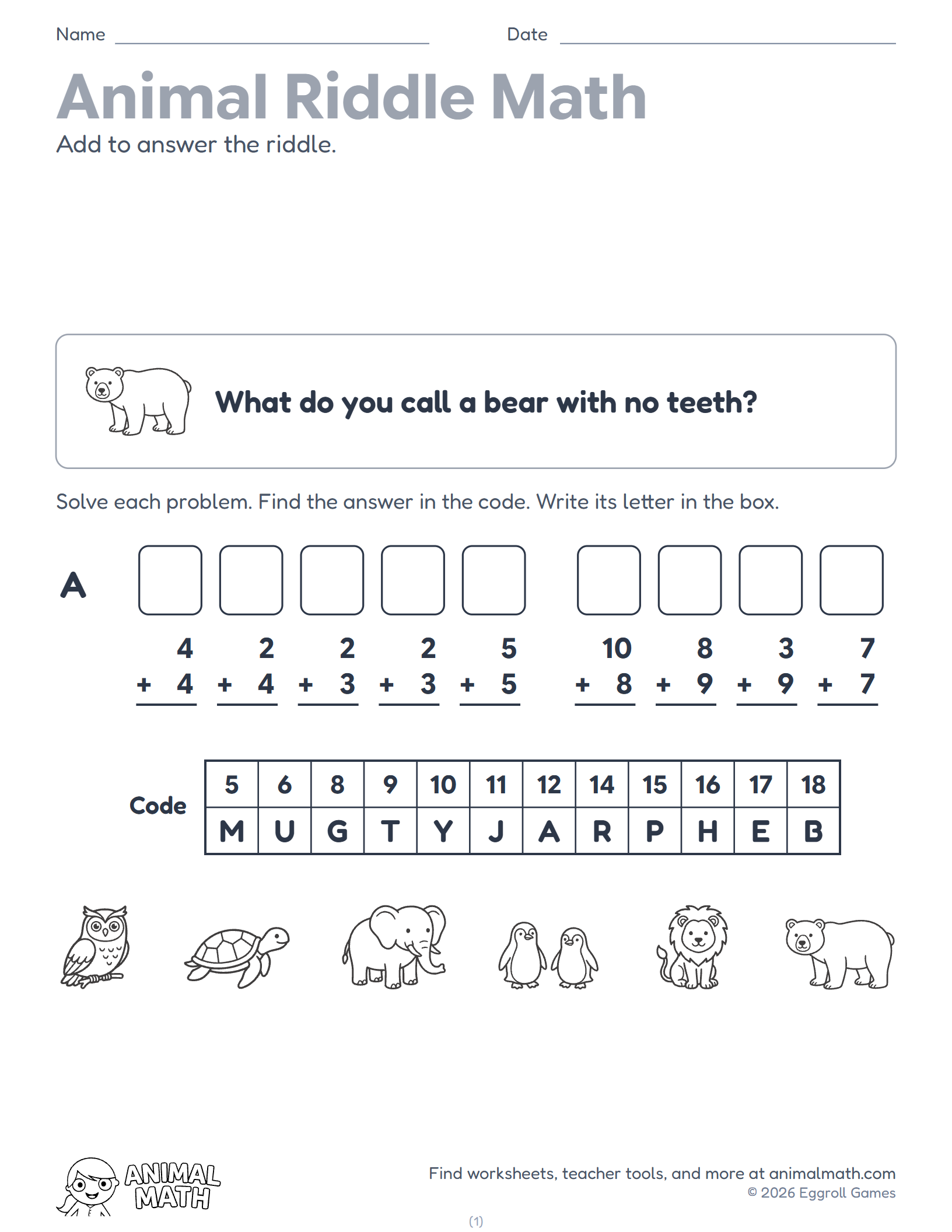 Animal Riddle Math
