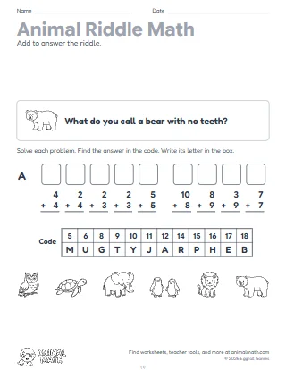 Animal Riddle Math
