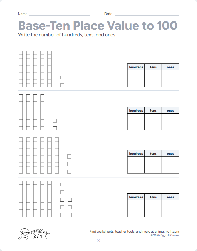 Base-Ten Blocks 10 to 100