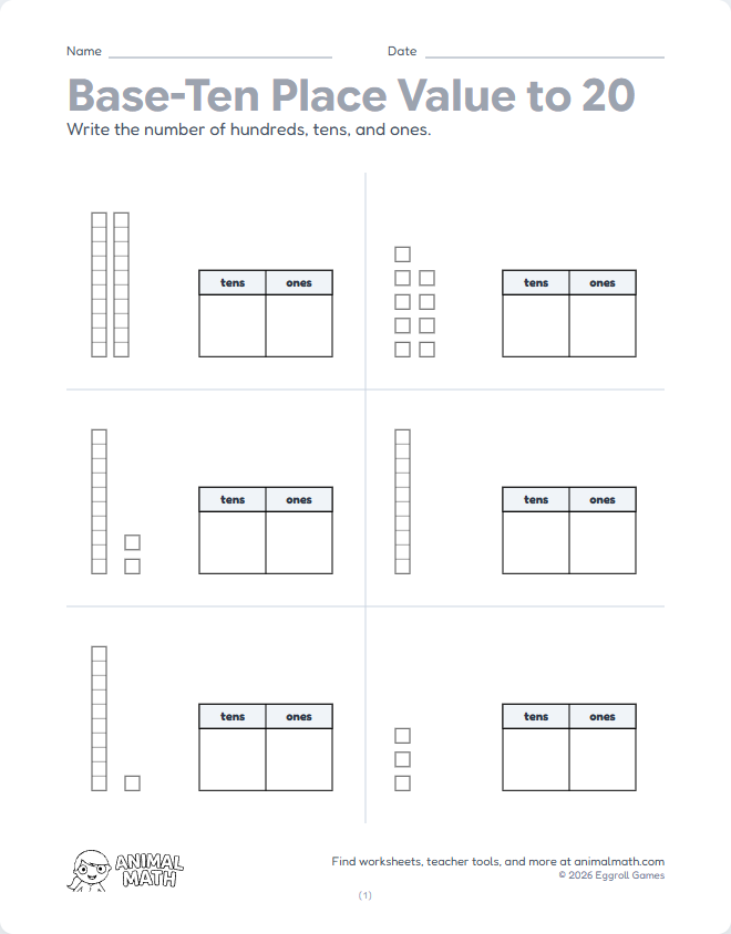 Base-Ten Blocks to 20 preview