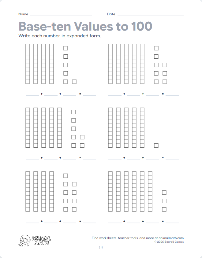 Base-Ten Expanded Form to 100 preview