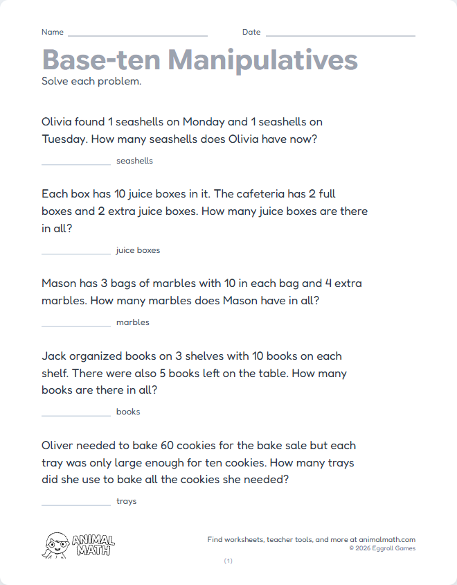 Base-Ten Ones to 20 preview