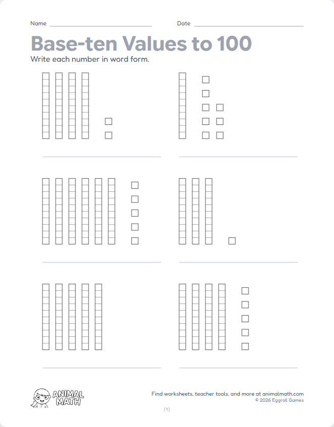 Base-Ten Word Form to 100 preview