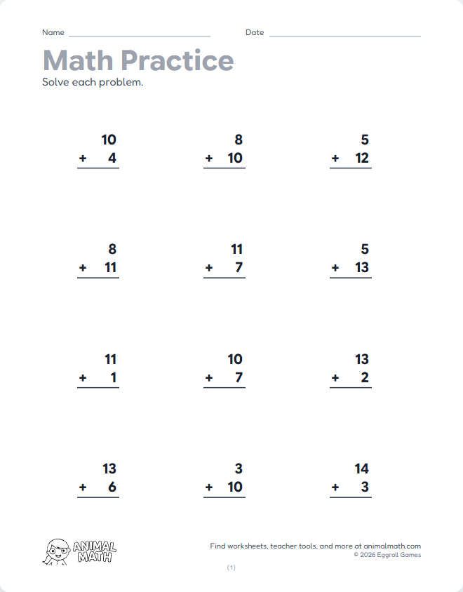 Column Addition to 20
