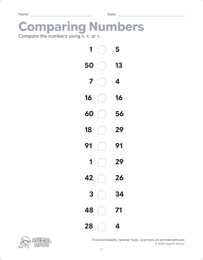 Comparing Numbers to 100