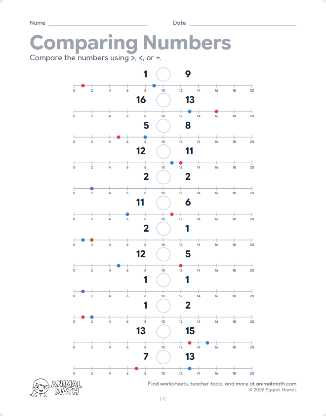 Comparing Numbers to 20